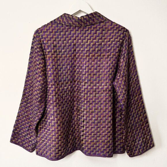 Parsley and Sage Purple 100% Silk Woven Open Front Blazer - Picture 3 of 7